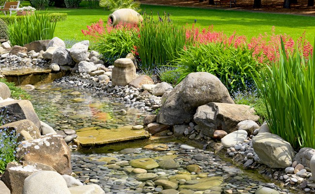 garden with pond in asian style